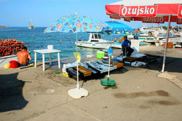 Prodej ryb v Novalji, ostrov Pag, Chorvatsko