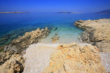 Pláž Jadra, Stará Novalja, ostrov Pag, Chorvatsko