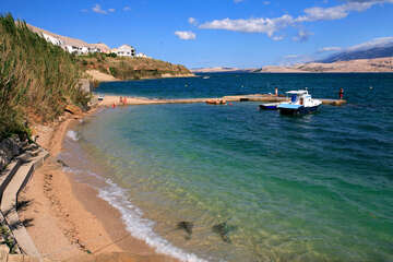 Penzion Moře - písčitooblázková pláž 100 m od domu, město Pag, ostrov Pag, Chorvatsko