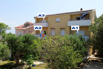 Apartmány Bendžo - rozmístění apartmánů v domě, Povljana, ostrov Pag, Chorvatsko