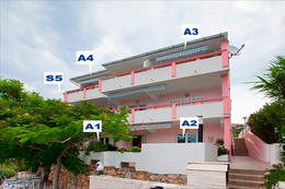 Apartmány Erik - rozložení apartmánů v domě, Metajna, ostrov Pag, Chorvatsko