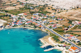 Apartmány Draga - letecký pohled, Dinjiška, ostrov Pag, Chorvatsko