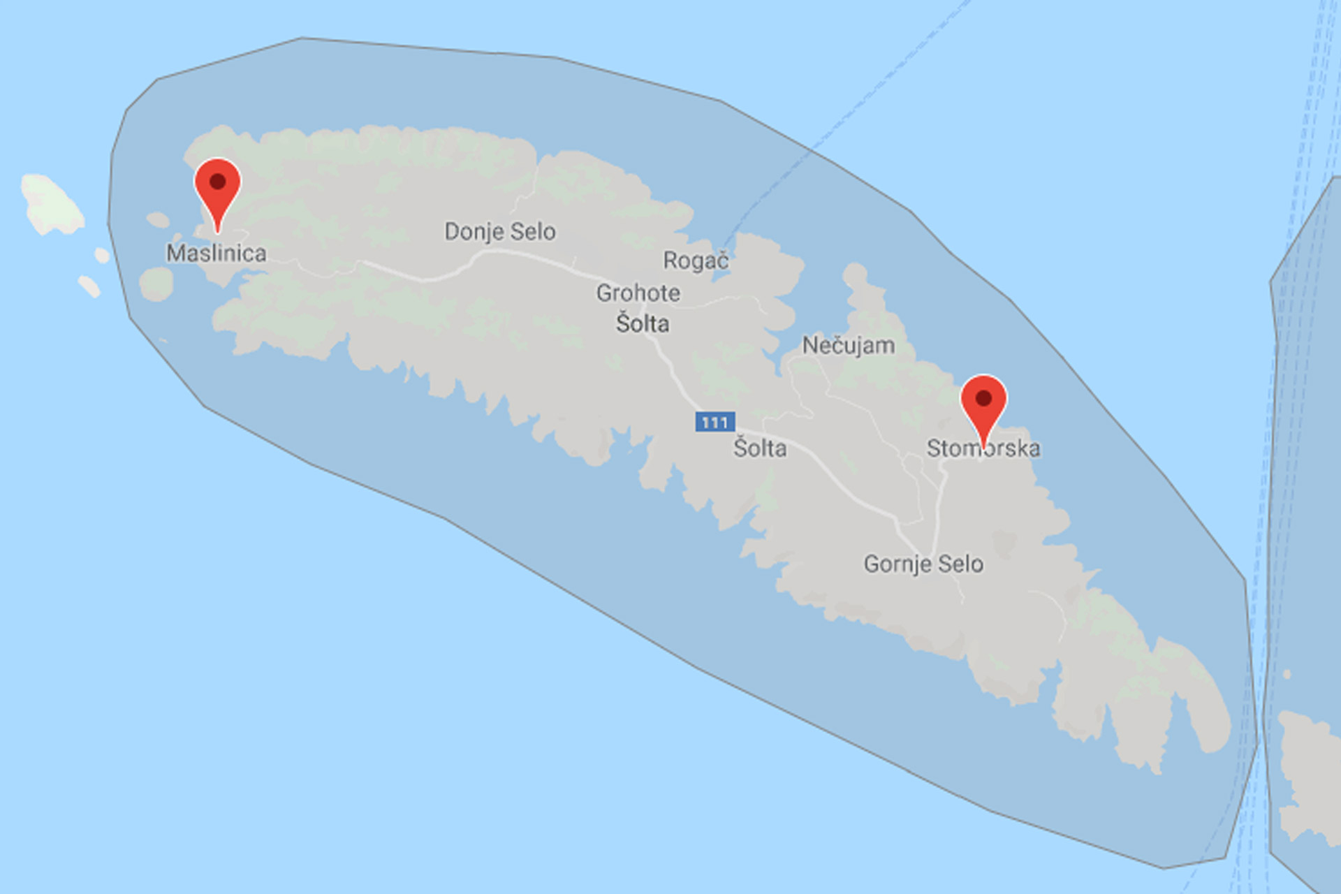 Mapa ostrova Šolta