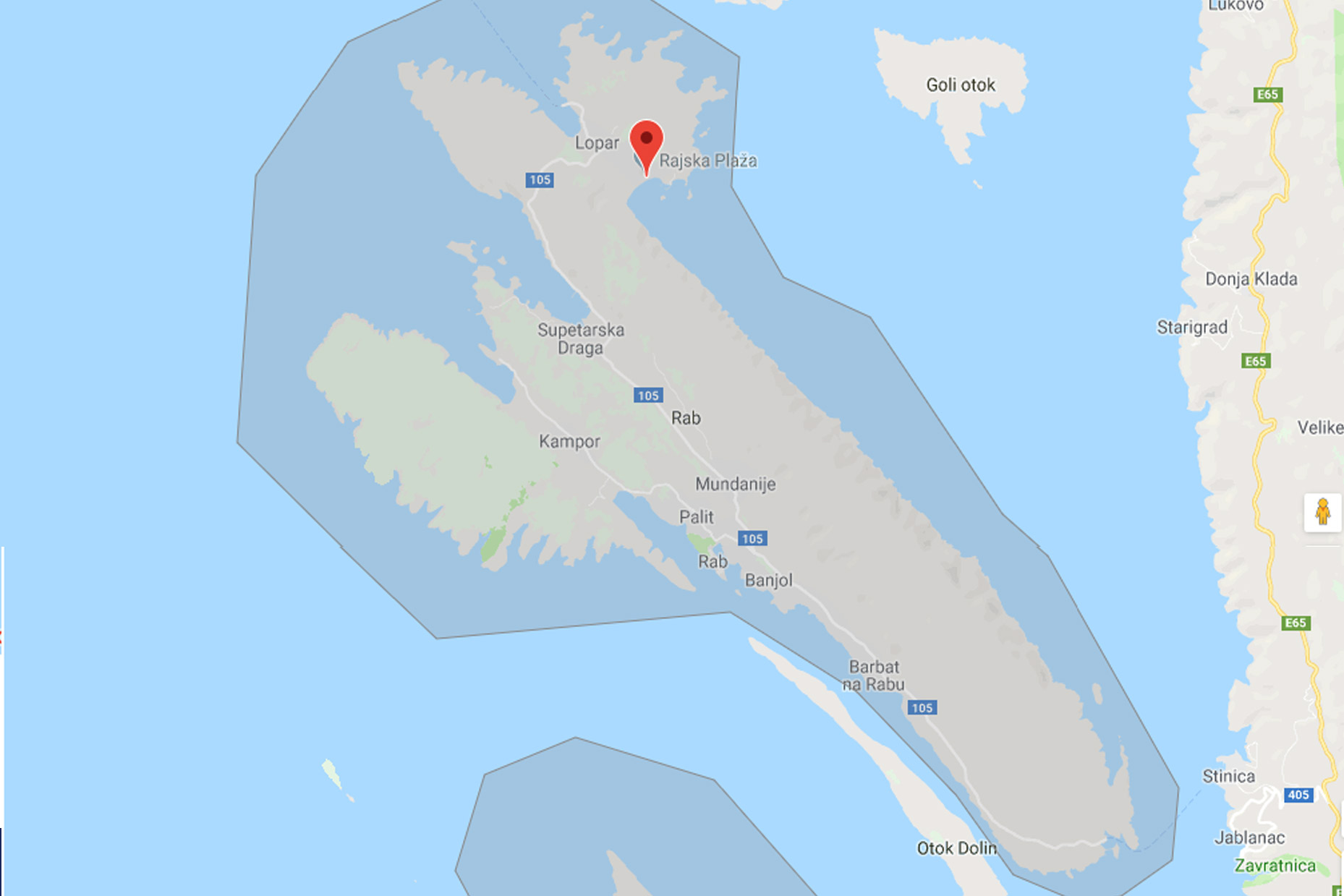 Mapa ostrova Rab