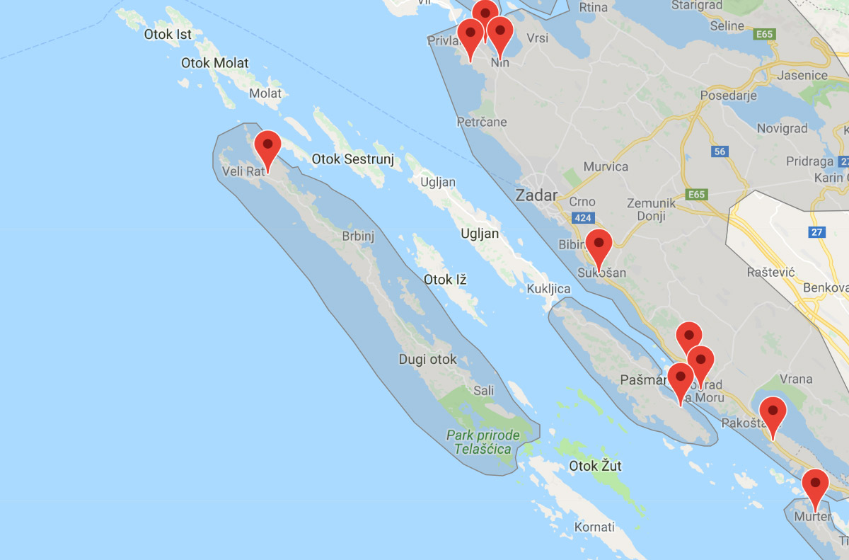 Mapa ostrova Dugi otok