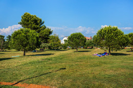 Fažana - zelené prostranství u pláže San Lorenzo, Istrie, Chorvatsko