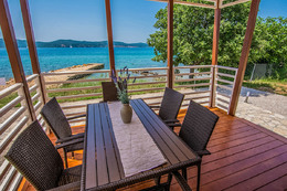 Mobilhome Kum - výhled z terasy mobilhome 1, Biograd na moru, Zadarská riviéra, Chorvatsko