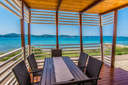 Mobilhome Kum - výhled z terasy mobilhome 3, Biograd na moru, Zadarská riviéra, Chorvatsko