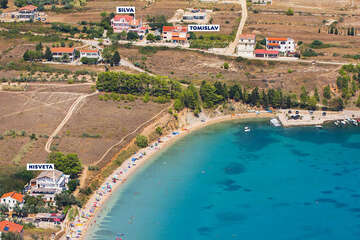 Apartmány Nisveta - letecký pohled, Vlašiči, ostrov Pag, Chorvatsko