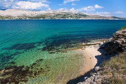 Pag - Vodice - písčitooblázkové pláže, ostrov Pag, Chorvatsko