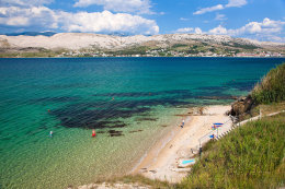 Pag - Vodice - písčitooblázkové pláže, ostrov Pag, Chorvatsko