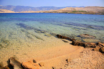 Pag - Vodice - písčitooblázková pláž, ostrov Pag, Chorvatsko