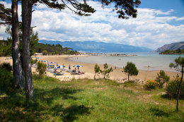 Rajska plaža, Lopar, ostrov Rab, Chorvatsko