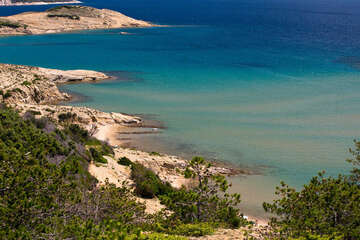 Lopar - FKK písečná pláž Stolac, ostrov Rab, Chorvatsko