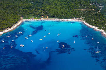 Písečná pláž Sakarun - letecký pohled, Soline, Dugi Otok, Chorvatsko