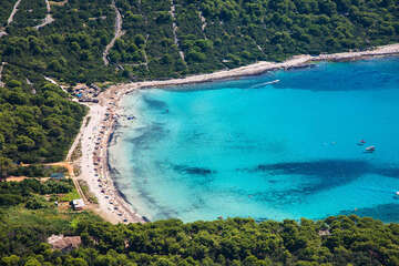 Písečná pláž Sakarun - letecký pohled, Soline, Dugi Otok, Chorvatsko