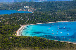 Písečná pláž Sakarun - letecký pohled, Soline, Dugi Otok, Chorvatsko