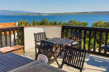 Penzion Adria Haus - výhled na moře z terasy penzionu, Posedarje, Zadarská riviéra, Chorvatsko