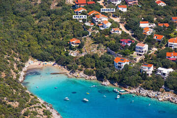 Pláže Potočnica - letecký pohled, ostrov Pag, Chorvatsko