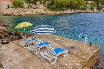 Apartmány Vlaho I - terasa s krásným výhledem na zátoku, jižní zátoky, ostrov Hvar, Chorvatsko