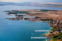 Povljana - pláž Dubrovnik - letecký pohled, ostrov Pag, Chorvatsko