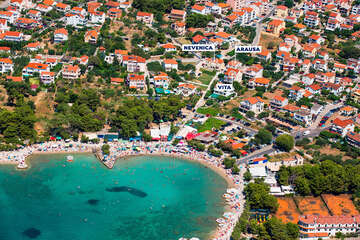 Vodice - Blata, Plava plaža, letecký pohled, Šibenická riviéra, Chorvatsko