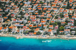 Apartmány Fran - letecký pohled, Mandre, ostrov Pag, Chorvatsko