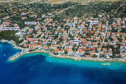 Apartmány Fran - letecký pohled, Mandre, ostrov Pag, Chorvatsko