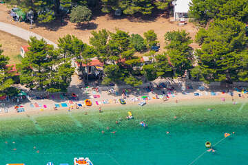 Mobilhome Blato typ "A" - U pláže 1. řada, letecký pohled, Živogošće - Blato, Makarská riviéra, Chorvatsko