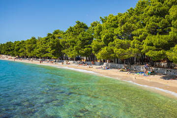 Mobilhome Blato - písčitooblázková pláž před mobilhomy typu "A" - U pláže 1. řada, Živogošće - Blato, Makarská riviéra, Chorvatsko