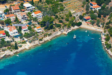 Mikulina Luka - letecký pohled, ostrov Korčula, Chorvatsko