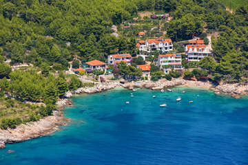 Zavala - letecký pohled, ostrov Hvar, Chorvatsko