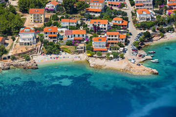 Zavala - pláž pod domem Jasna, letecký pohled, ostrov Hvar, Chorvatsko
