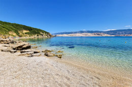 Pag - Bošana - pláž, ostrov Pag, Chorvatsko