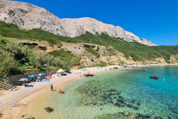 Pag - Bošana - pláž, ostrov Pag, Chorvatsko