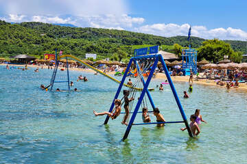 Písečná pláž Planjka, Stará Novalja, ostrov Pag, Chorvatsko