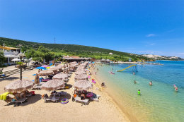 Stará Novalja - písečná pláž Planjka, ostrov Pag, Chorvatsko