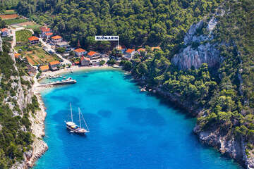 Apartmány Ružmarin-I - letecký pohled, Vela Stiniva, ostrov Hvar, Chorvatsko