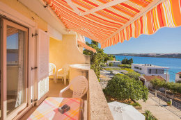 Apartmány Bracera - výhled z terasy apartmánu A4, Stará Novalja, ostrov Pag, Chorvatsko