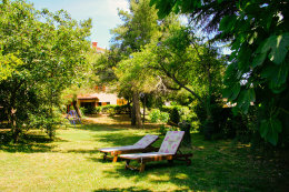 Apartmány Banjole 11 - lehátka pro hosty na dolní zahradě, pohled směrem k domu, Pula-Banjole, poloostrov Istrie, Chorvatsko