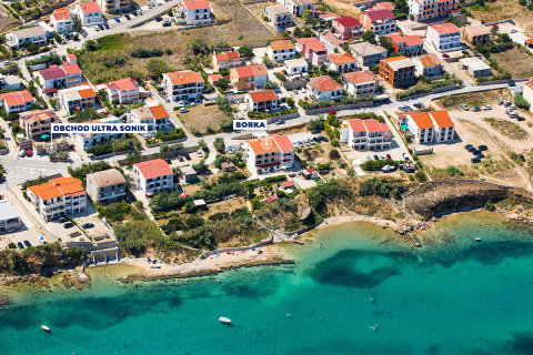 Apartmány Borka - letecký pohled, město Pag, ostrov Pag, Chorvatsko