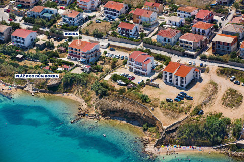 Apartmány Borka - letecký pohled, město Pag, ostrov Pag, Chorvatsko