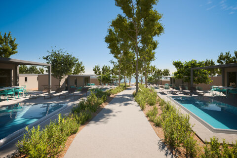 Mobilhome Avalona - příklad mobilhomu typu "C" - Luxusní mobilhome s bazénem pro 4–6 osob, Aminess Camping Resort, Povljana, ostrov Pag, Chorvatsko