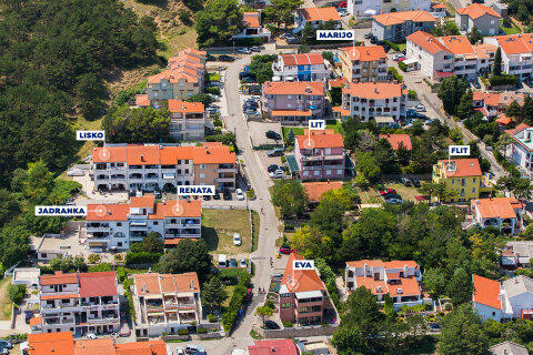 Apartmány Marijo - letecký pohled, Baška, ostrov Krk, Chorvatsko