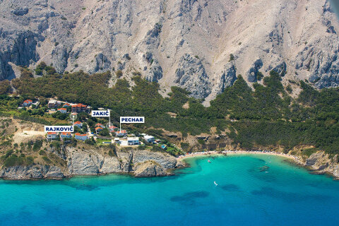 Apartmány Pechar - letecký pohled, ostrov Pag, Chorvatsko