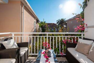 Apartmány Kiara - výhled na moře z balkónu apartmánu A2, Orebić, poloostrov Pelješac, Chorvatsko