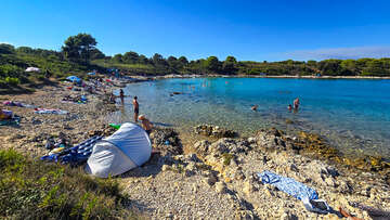 Pláž Franina, poloostrov Kamenjak, Chorvatsko Istrie