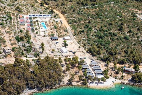 Mobilhome Drage - letecký pohled, Drage, Zadarská riviéra, Chorvatsko
