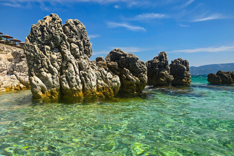 Pláž Girandella, Rabac, Istrie, Chorvatsko