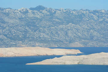 Pag-Bošana - pohled na Pažská vrata, ostrov Pag, Chorvatsko